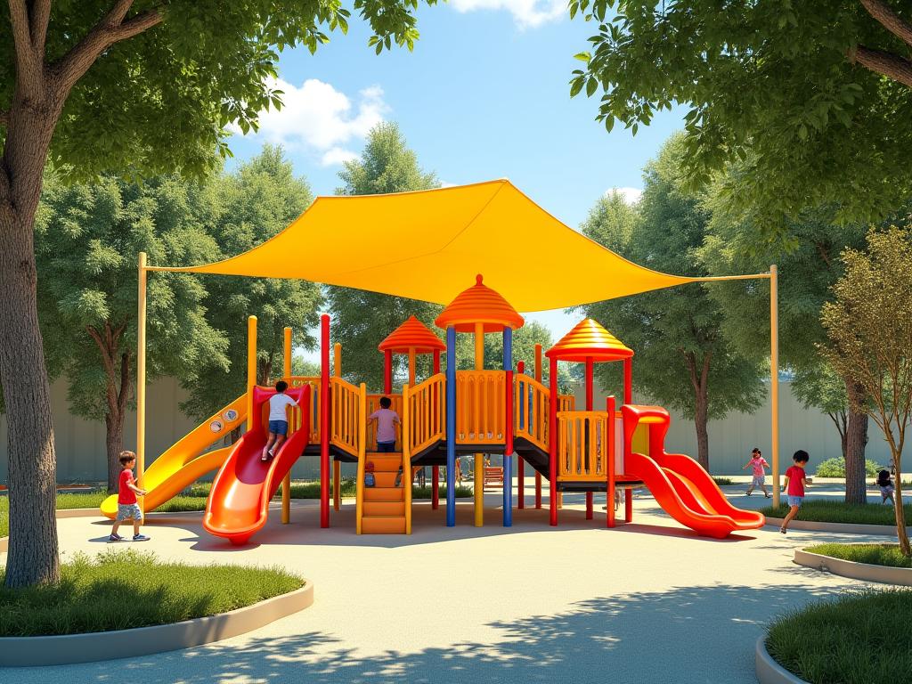 Parque infantil seguro con juegos ecológicos y sombra natural en Medellín